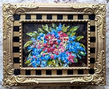 ORIGINAL OIL Painting " ABSTRACT FLOWERS"  heavy impasto 7"x5" by Olga Diduh.