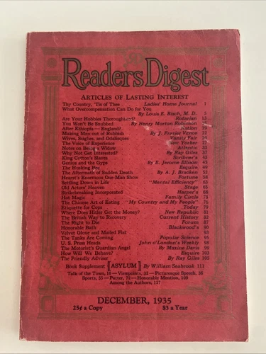 Reader’s Digest Magazine December 1935 Vol 27 No 164 Vintage Issue