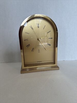 Citizen Gold Finish Mantle Desk Table Quartz Clock Works.
