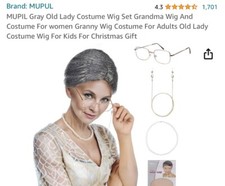 MUPIL Gray Old Lady Costume Wig Set Grandma Wig And Costume For women Granny ...
