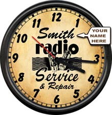 Personalized Your Name Radio Tube Shop Service Repair Retro Vintage Wall Clock