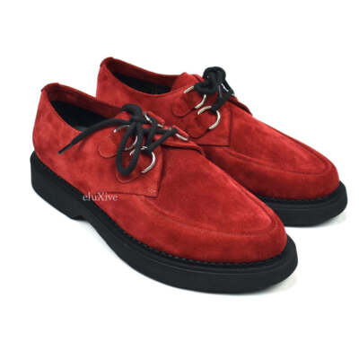 NWT $895 Saint Laurent YSL Red Suede Teddy 10 Derby Shoes Men's 41