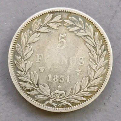 FRANCE - Monnaie 5 francs argent Louis Philippe de 1831 W Tranche Creux (Lille) - Photo 1/4