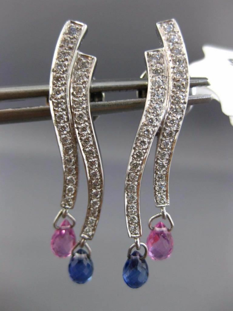 FILA ORECCHINI ESTATE 2 11 CT DIAMANTI E ZAFFIRO ROSA E BLU AAA ORO BIANCO 18K DUE FILE