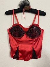 NWT Gilligan  O'malley Red  Black Rhinestone Lace Corset Bustier Push-Up Sz M