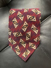 VTG Chaps Ralph Lauren Tie Red Navy Stripes Gold Cream Abstract Silk 3.75"x55.5"