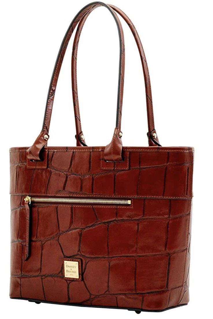 Dooney Bourke Denison Beacon Croc Embossed Zip Tote in Cognac Brown 368