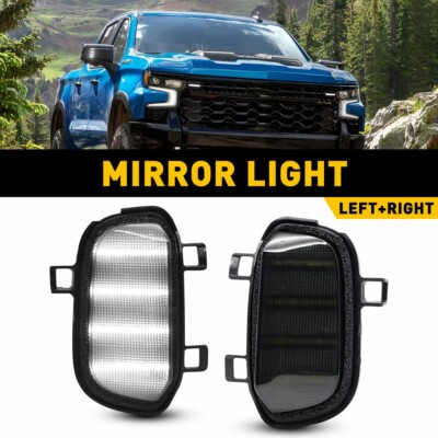 For 2019-22 Silverado Chevrolet 1500 Smoke LED Side Mirror Lights Task Lamps 2x