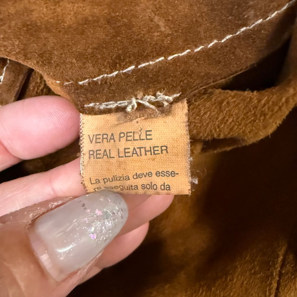 Blur Vintage Tan Leather Long Coat Button Front Collared Trench Style Outerwear image 9