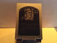 1982 BASEBALL HOF METALLIC PLAQUE CARD CHARLES JAMES HAFEY 