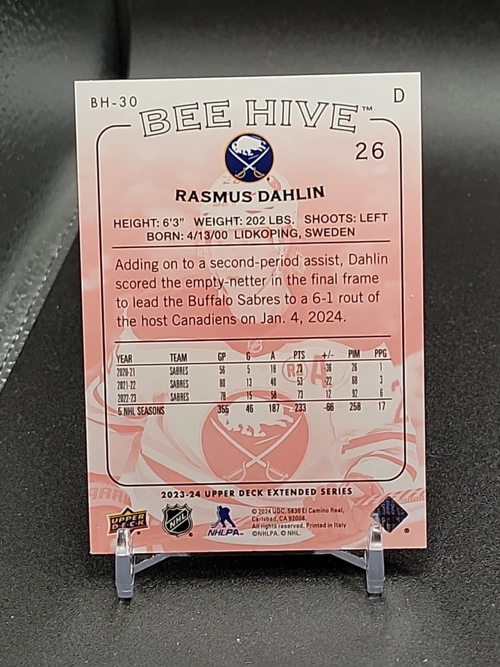 2023-24 UD Extended Rasmus Dahlin Bee Hive #30/250 Sabres - Image 2 of 2