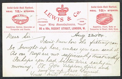 1906 Werbepostkarte Lewis & Co Ring Manufacturers London EVII 1/2d
