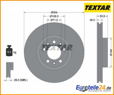 2 St. Bremsscheibe PRO TEXTAR 92287203 für Citroën Peugeot