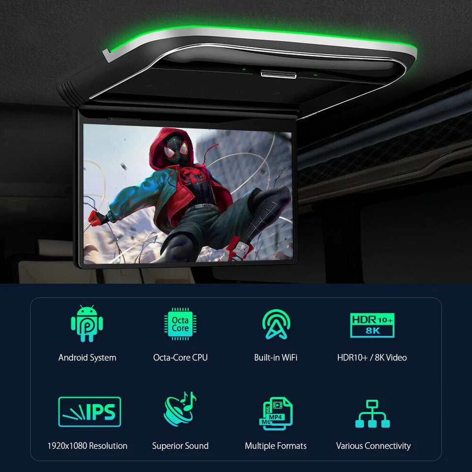 12.5" HDMI 1080P 8Core SUV MPV Car Roof Ceiling Flip Down TV Overhead Monitor - Image 2 of 4