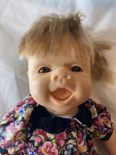 FAMOSA Expressions Vintage Doll 1995 Blonde 14" Floral Chintz Jumper Mouth Opens - Picture 2 of 5