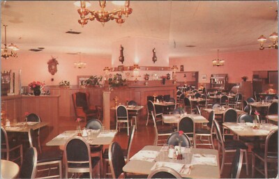 c1960s Tick Tock restaurant interior clocks Hollywood California postcard A222x