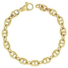 14k Yellow Gold Solid Handmade Puffed Mariner Link Bracelet 7" 7.5mm 21.7 grams