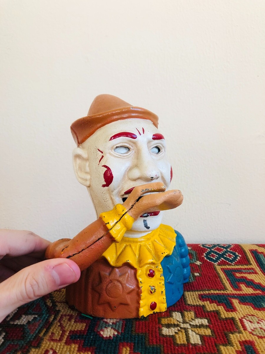 VTG 60s Book of Knowledge Cast Iron Mechanical Bank Humpty Dumpty