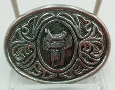 Avon Saddle Silver Color Belt Buckle With Leather Black Belt 49" Long Belt