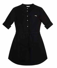 GUESS Big Girls Twill Roll Tab Sleeve Pearl Button Up Dress Black Sz 16 NWT