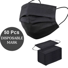 50 PCS Black Disposable Face Mask Non Medical Disposable 3 Ply Ear loop Mask
