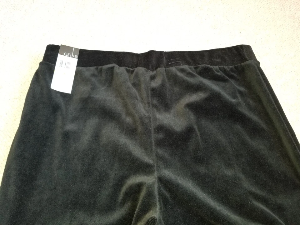 Pantalones para mujer nuevos con etiquetas-ERIKA-negro terciopelo mezcla de algodón tirar en pierna recta-M Foto 3 de 4
