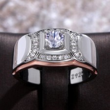 Anillo clásico de circonita cúbica de 3 quilates enchapado en plata anillo de propuesta de declaración anillo de regalo para hombres