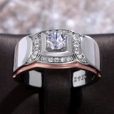 3 Ct CZ Classic Ring Silver Plated Statement Proposal Ring Gift Ring For Men