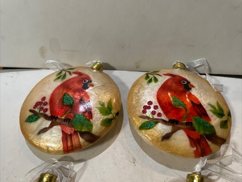 Mother of Pearl Round Cardinal Christmas Ornaments Lot of 6 - Picture 4 of 12