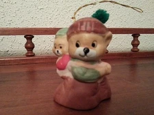 Jasco Caring Critters Chimer Bear with Baby Bear On Back Bisque Porcelain Bell