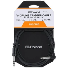 Roland V-Drums Trigger Cable 15ft, Balanced TRS, Angled 1/4" - Straight 1/4"