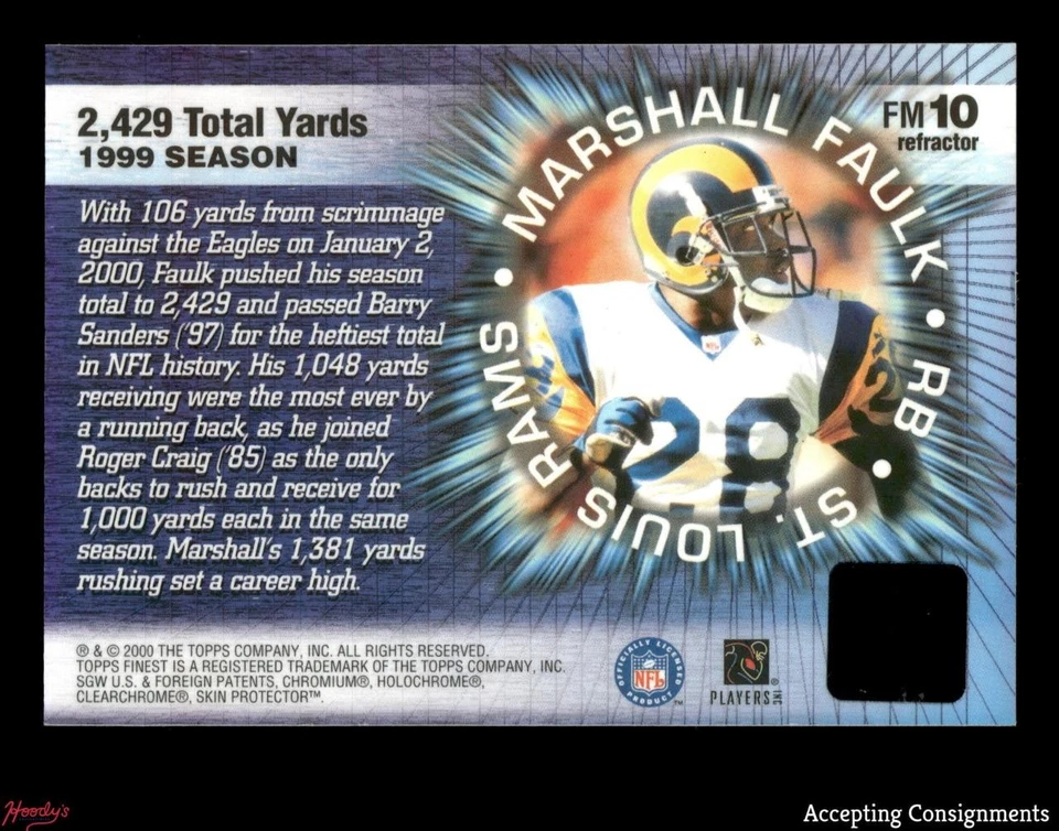 2000 Finest Moments Refractor Autographs #FM10 Marshall Faulk AUTO RAMS - Image 2 of 2