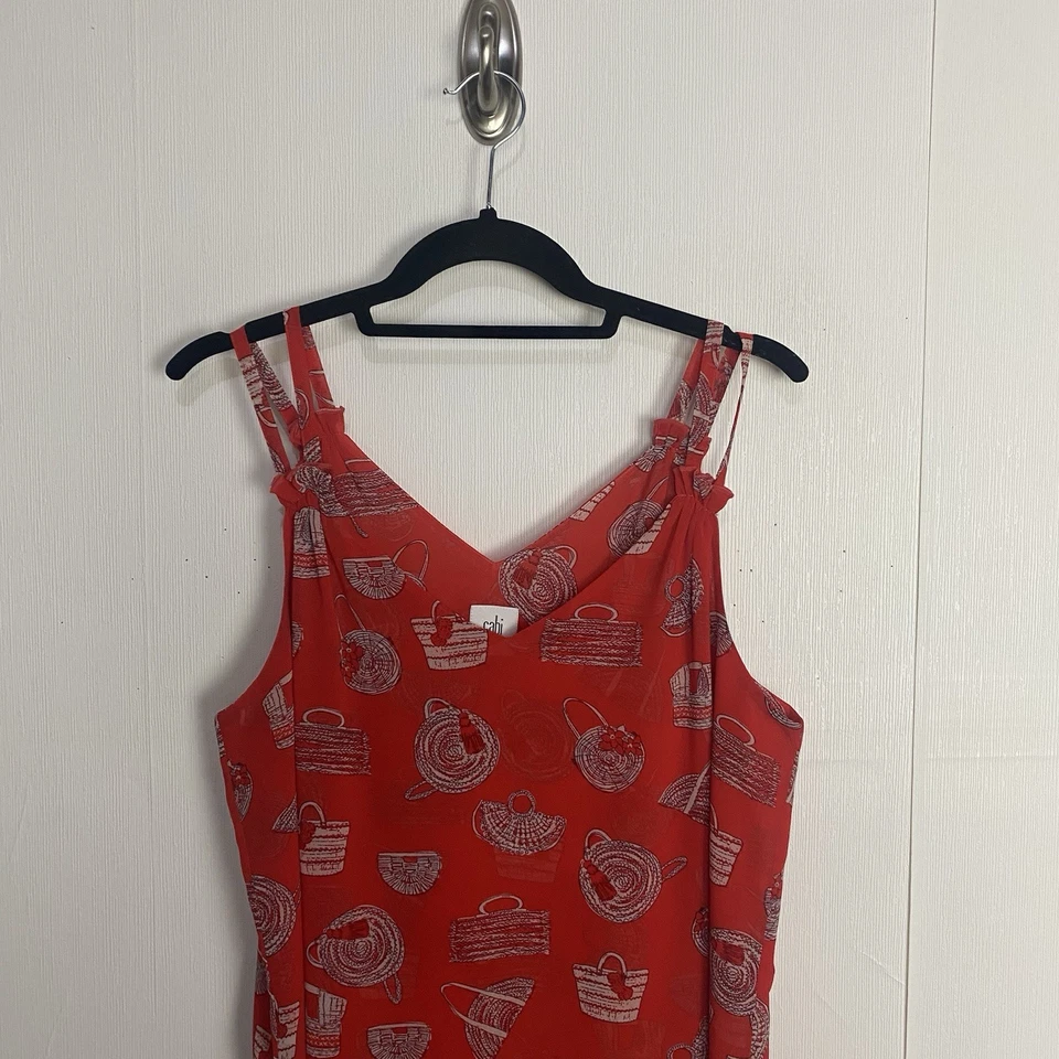 Blusa sin mangas Cabi Nantucket Cami roja bolso estampado cuello en V talla mediana. Foto 4 de 4