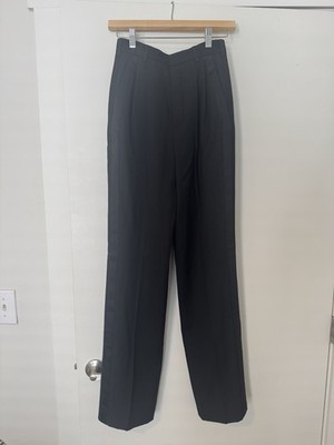 Saint Laurent Women's Black Pleated Straight Leg High Rise Dress Pants