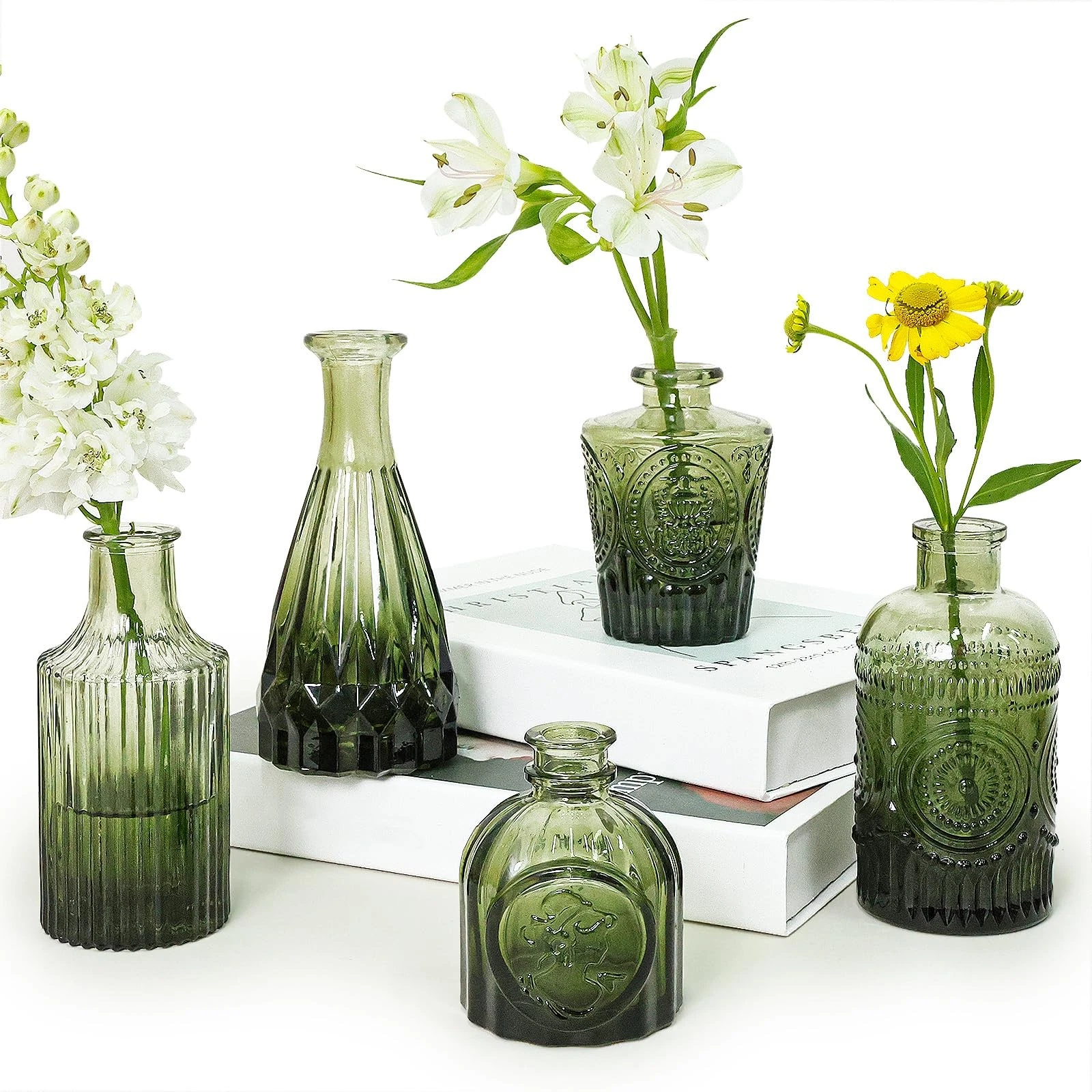 Glass Bud Vase Set of 5, Green Small Flower Vases for Centerpieces in Bulk, M...
Opens in a new wind
