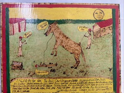 Gullah Folk Art Woodburning Rev. J.F. Simmons  Hold Your Horse  Signed