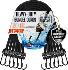 6 Piece Strong Bungee Cords with Hooks 36 Inch - Heavy Duty Outdoor Black Bungy 