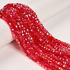 Red AB Crystal Glass Faceted Cube Beads Size 4mm 15.5'' Strand
