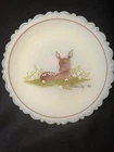 Fenton 1981 Mother's Day FAWN DEER  Uranium Custard Glass Plate Hand Painted