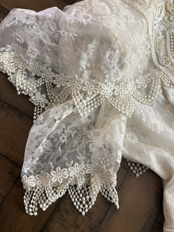 Vintage 80s JESSICA MCCLINTOCK BRIDAL Gunne Sax Dress Lace Cottagecore Ivory 14 - Image 4 of 4
