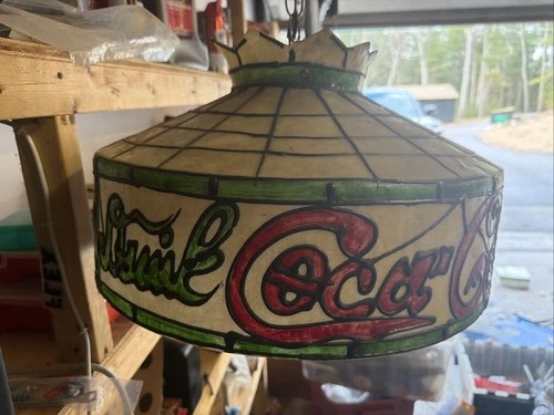 Coca-Cola Vintage Hanging Lamp Plastic Stained Glass, 18.25"