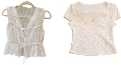 Small Tie Front Gauzy & Cap Sleeve XS Roses Tee