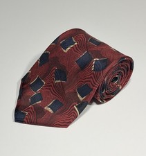 Vintage Guy Laroche Couture USA Made 100 SILK Mens Red Geometric Tie 57 X 3.5  