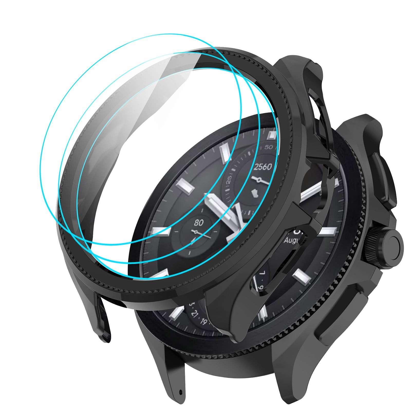 Coque Xiaomi Watch 2 Pro avec 3 verres trempés de protection noirs