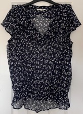Rocha John Rocha size 16 navy white floaty blouse elasticated waist sequins