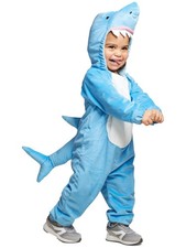 Infant Boys Plush Blue  White Shark Pup Hooded Jumpsuit Baby Costume 18-24 Mo