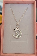 Silver Plated Necklace Chain With Tibertan Silver Rabbit And Moon