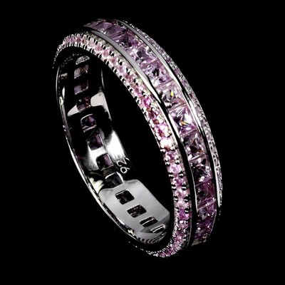 925 Sterling Silver Ring Princess Pink Sapphire Ceylon 2mm Sapphire Gemstone 7.5