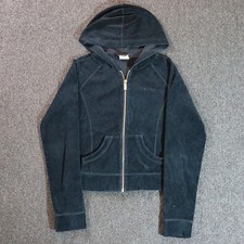 Bebe Womens Small Black Velvet Hoodie Full Zi...