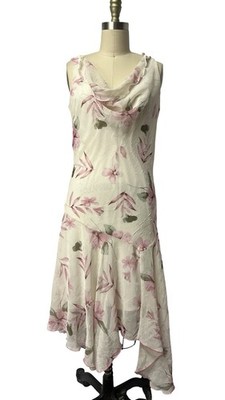 Vtg Y2K Fairycore Dress Pink Floral Midi 11 M Boho Ethereal Romantic Soft Girl